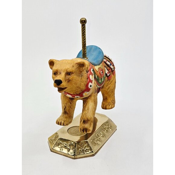 Vintage Hand-Painted Bear Carousel Figurine By Vanmark sturdy Brass Base, Velve - Picture 3 of 8